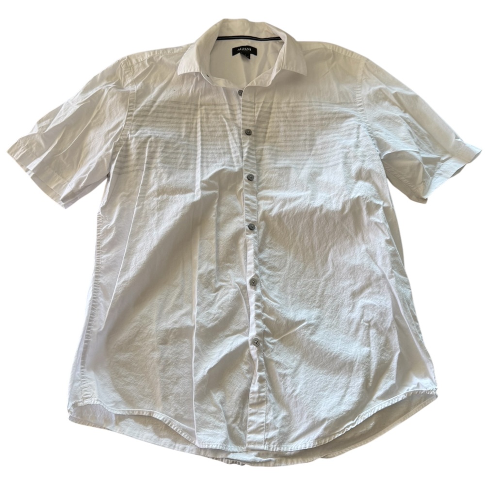 Alfani White Button Down Short Sleeve Shirt M